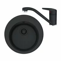 Set chiuveta bucatarie compozit Franke Rotondo VN 51 cm finisaj negru mat si baterie Novara Plus