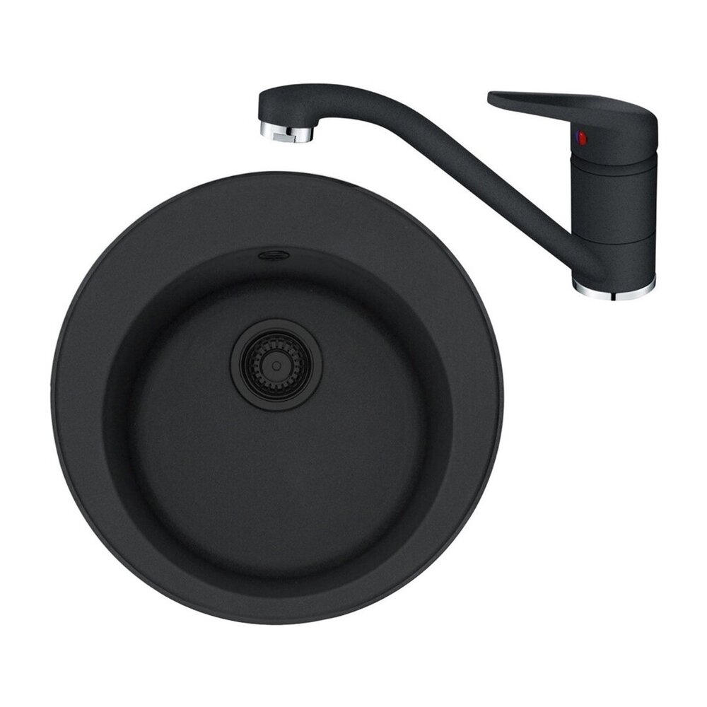 Set chiuveta bucatarie compozit Franke Rotondo VN 51 cm finisaj negru mat si baterie Novara Plus Bucatarie > Seturi chiuvete si baterii > Noutati Franke