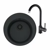 Set chiuveta bucatarie compozit Franke Rotondo VN 51 cm finisaj negru mat si baterie Pola