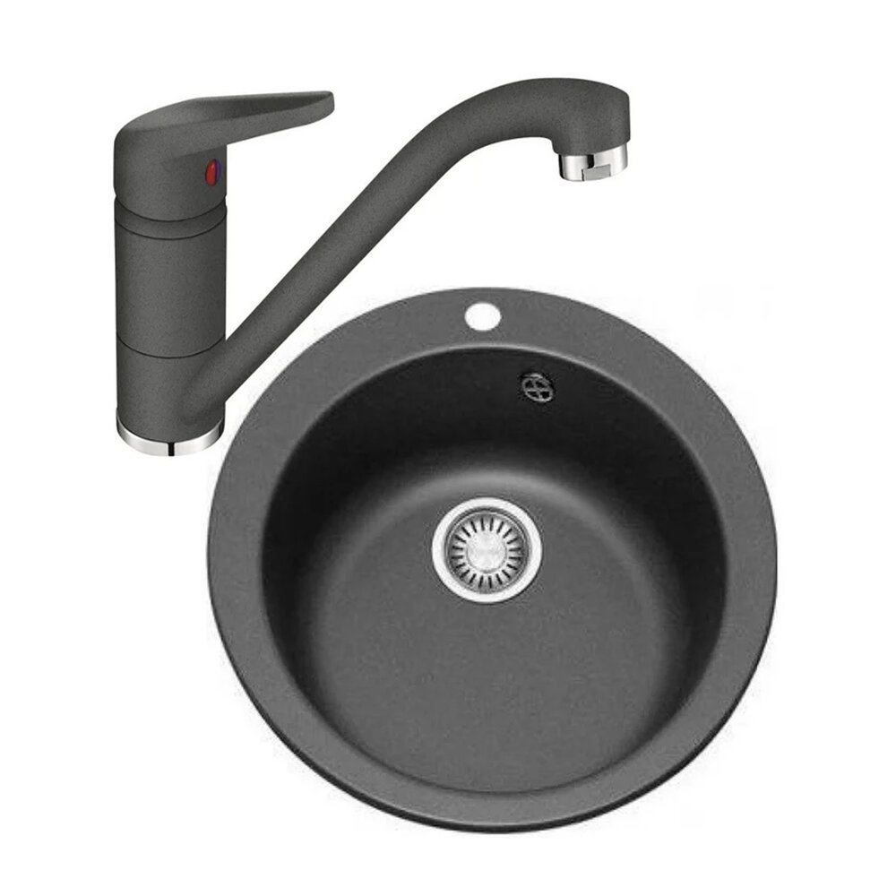 Set chiuveta bucatarie compozit Franke Single 1 cuva 50 cm tectonite finisaj negru mat cu baterie Novara Plus Bucatarie > Seturi chiuvete si baterii > Noutati Franke