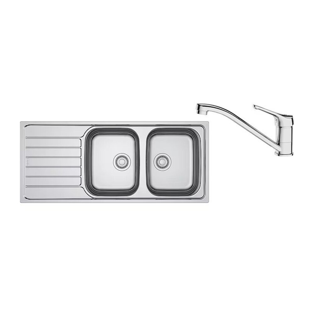 Set chiuveta bucatarie inox Franke Spark 116×50 cm cu 2 cuve si picurator stanga finisaj lucios plus baterie crom Bucatarie > Seturi chiuvete si baterii > Noutati Franke