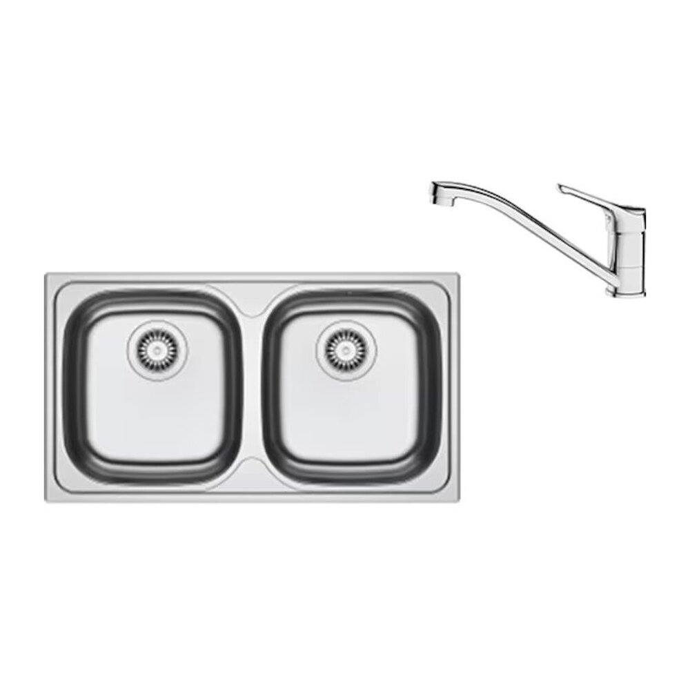 Set chiuveta bucatarie inox Franke Spark 78×43.5 cm cu 2 cuve fara picurator finisaj texturat plus baterie crom Bucatarie > Seturi chiuvete si baterii > Noutati Franke