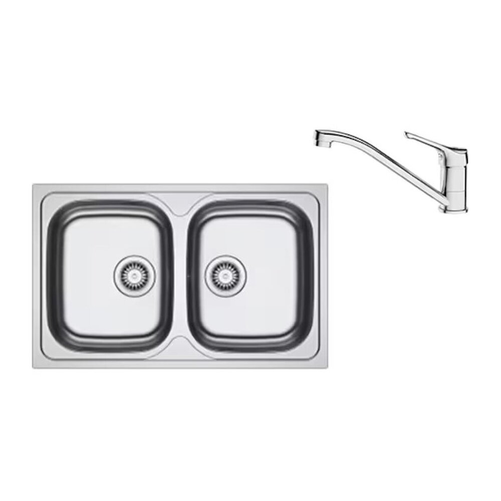 Set chiuveta bucatarie inox Franke Spark 80×50 cm cu 2 cuve fara picurator finisaj lucios plus baterie crom Bucatarie > Seturi chiuvete si baterii > Noutati Franke