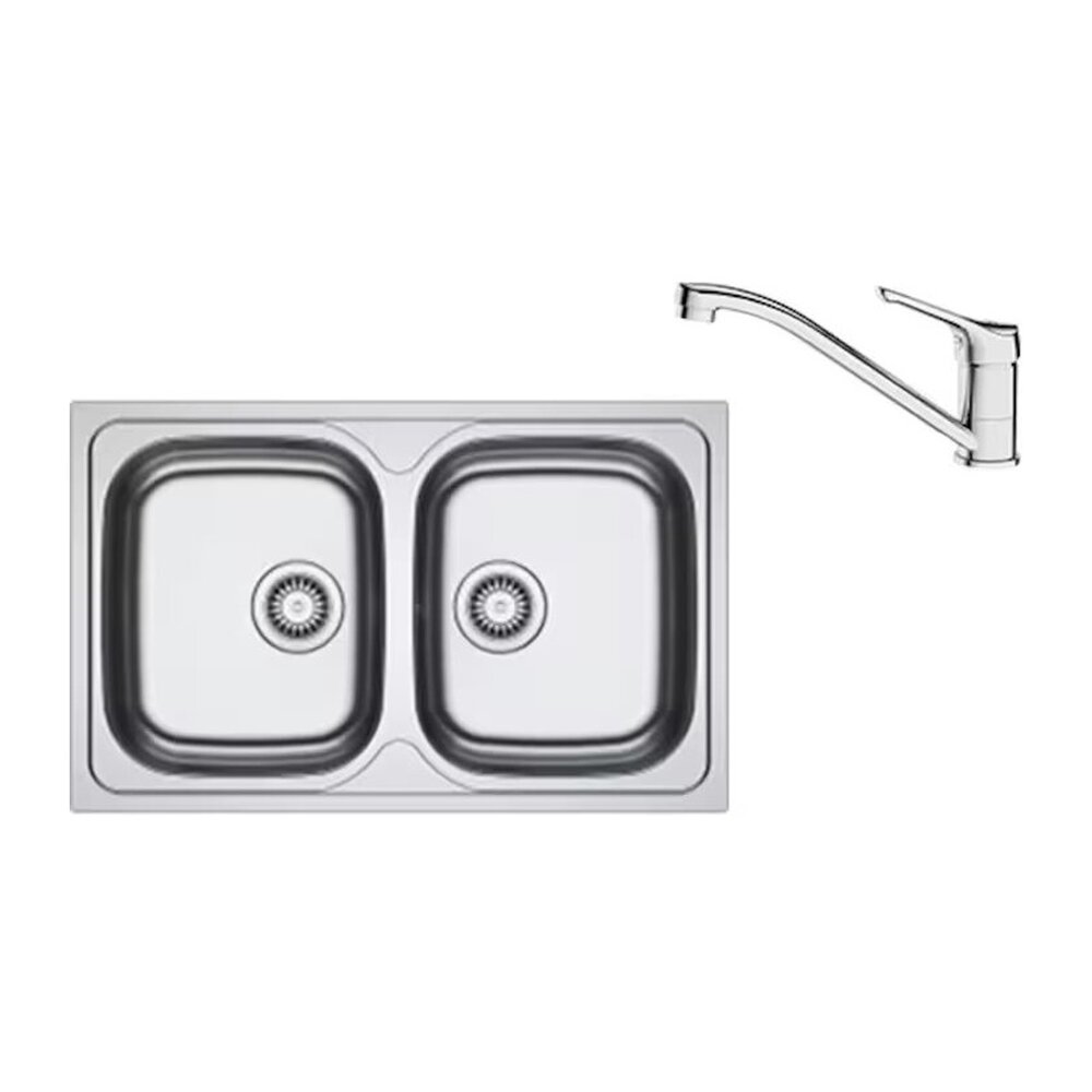 Set chiuveta bucatarie inox Franke Spark 80×50 cm cu 2 cuve fara picurator finisaj texturat plus baterie crom Bucatarie > Seturi chiuvete si baterii > Noutati Franke