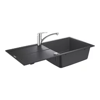 Set chiuveta compozit Grohe K400 60 cm negru si baterie Via