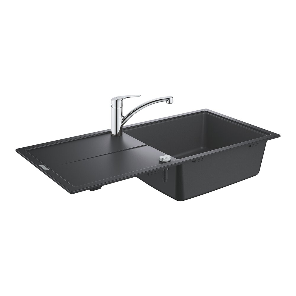 Set chiuveta compozit Grohe K400 60 cm negru si baterie Via
