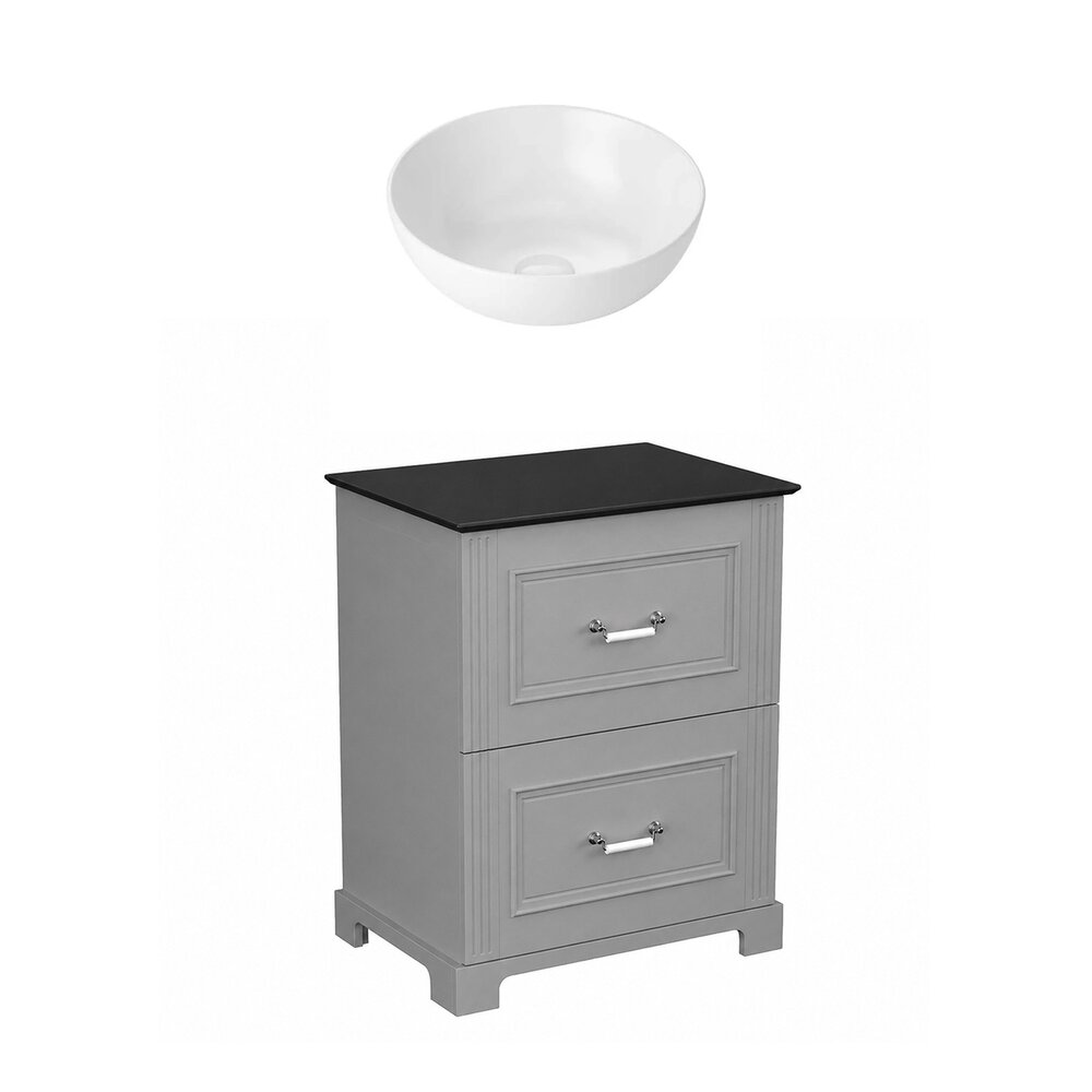 Set dulap baza pe pardoseala Krofam Oxford gri 60 cm blat negru cu lavoar 39 cm