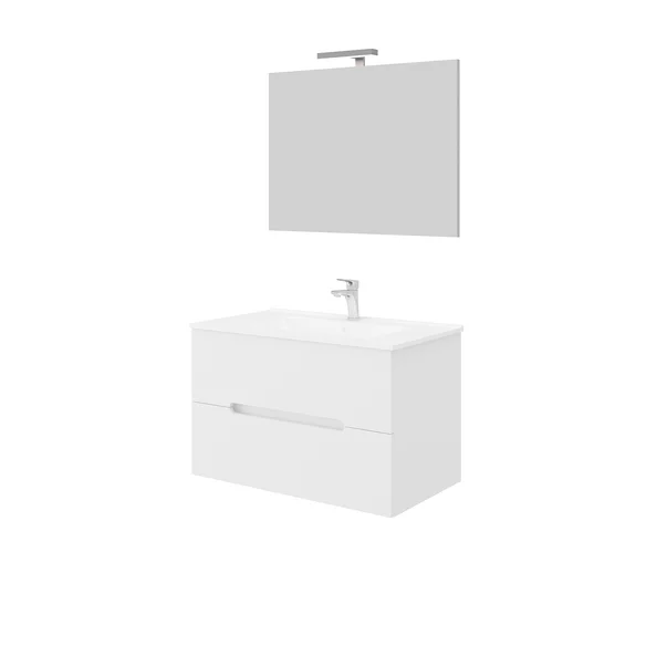 Set dulap baza alb si lavoar cu oglinda si aplica Saturn Crea Bagno Iris 80 cm picture - 2