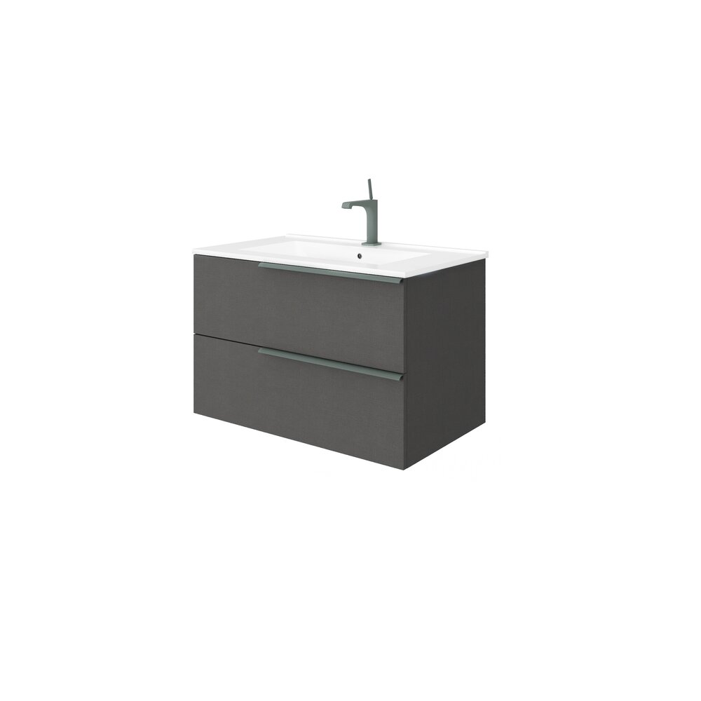 Set dulap baza gri si lavoar Savini Due Oikos Lino 80 cm