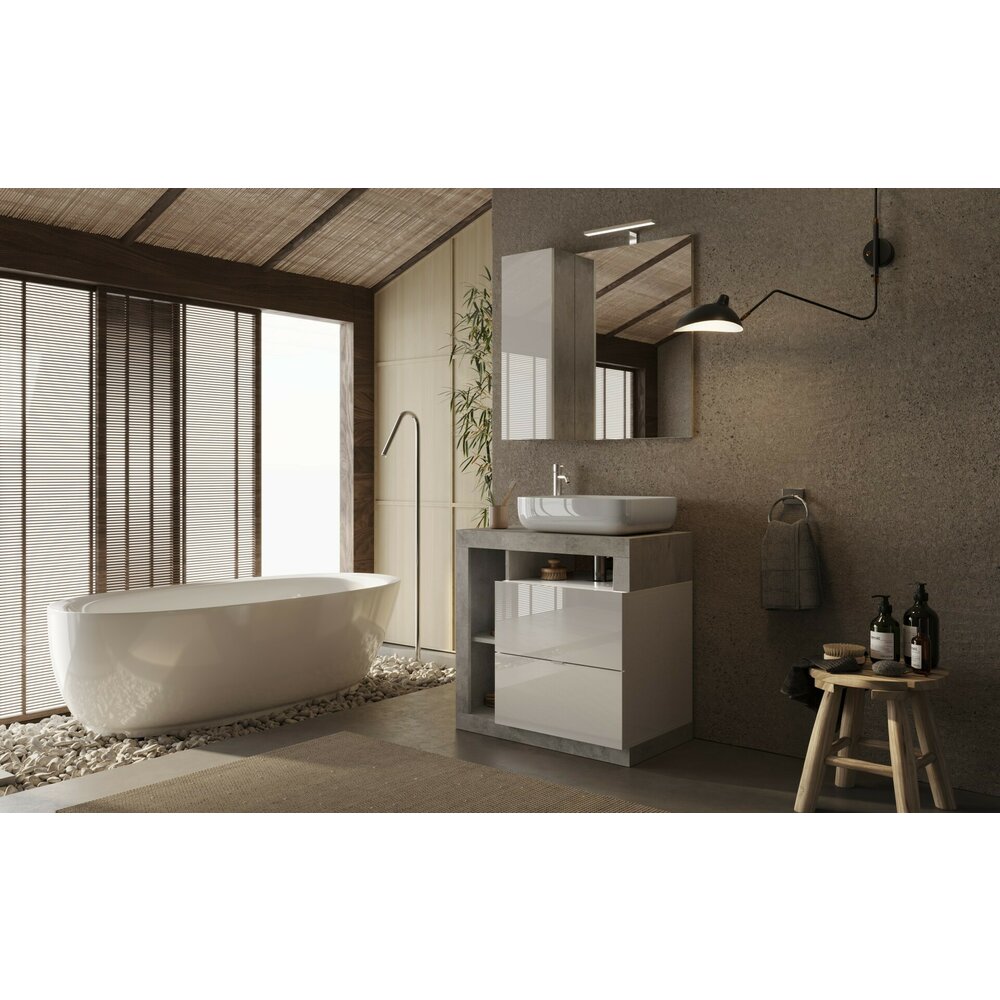 Set dulap baza si lavoar pe pardoseala alb/gri LC Mobili Italia Hamburg 79x79x49 cm