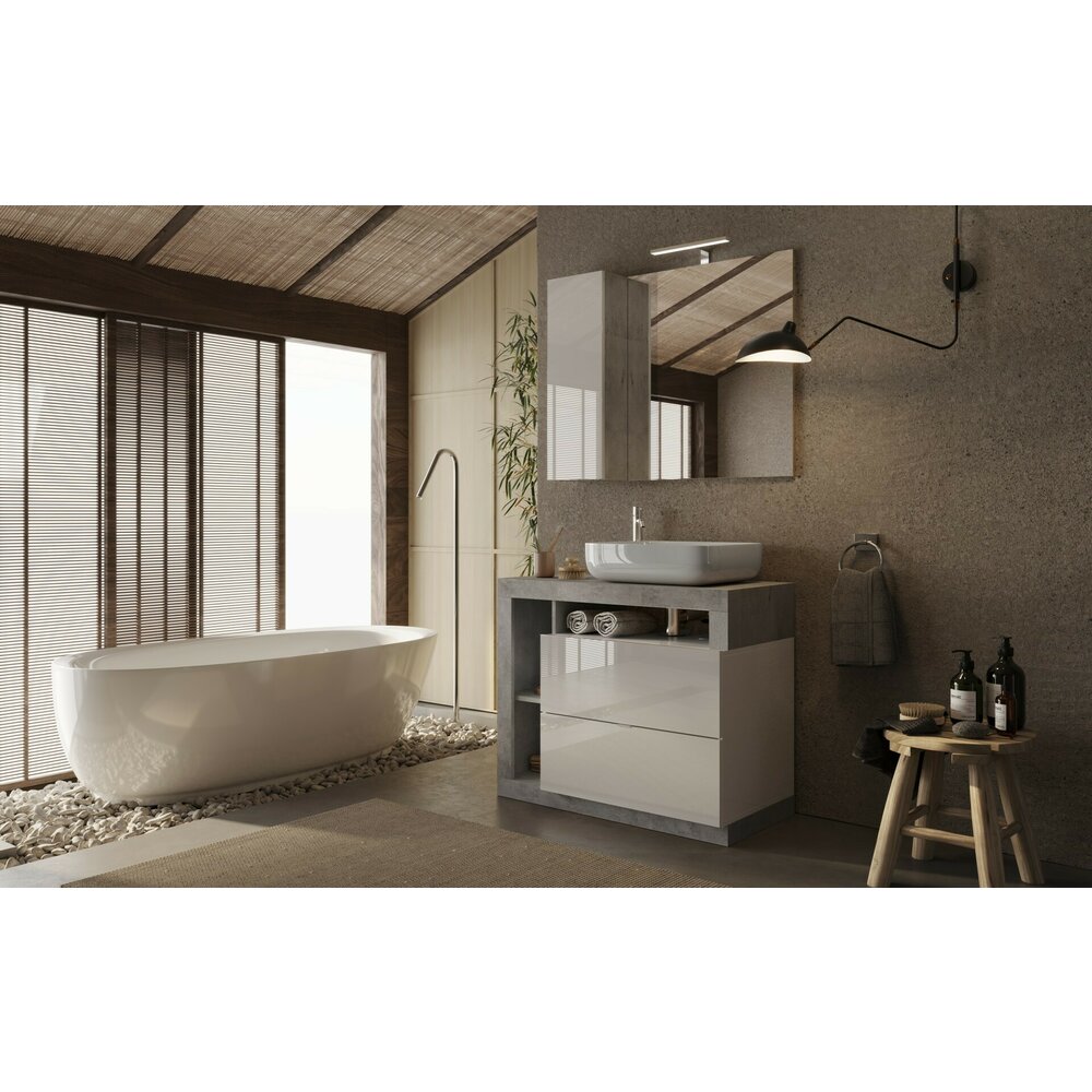 Set dulap baza si lavoar pe pardoseala alb/gri LC Mobili Italia Hamburg 92x79x49 cm