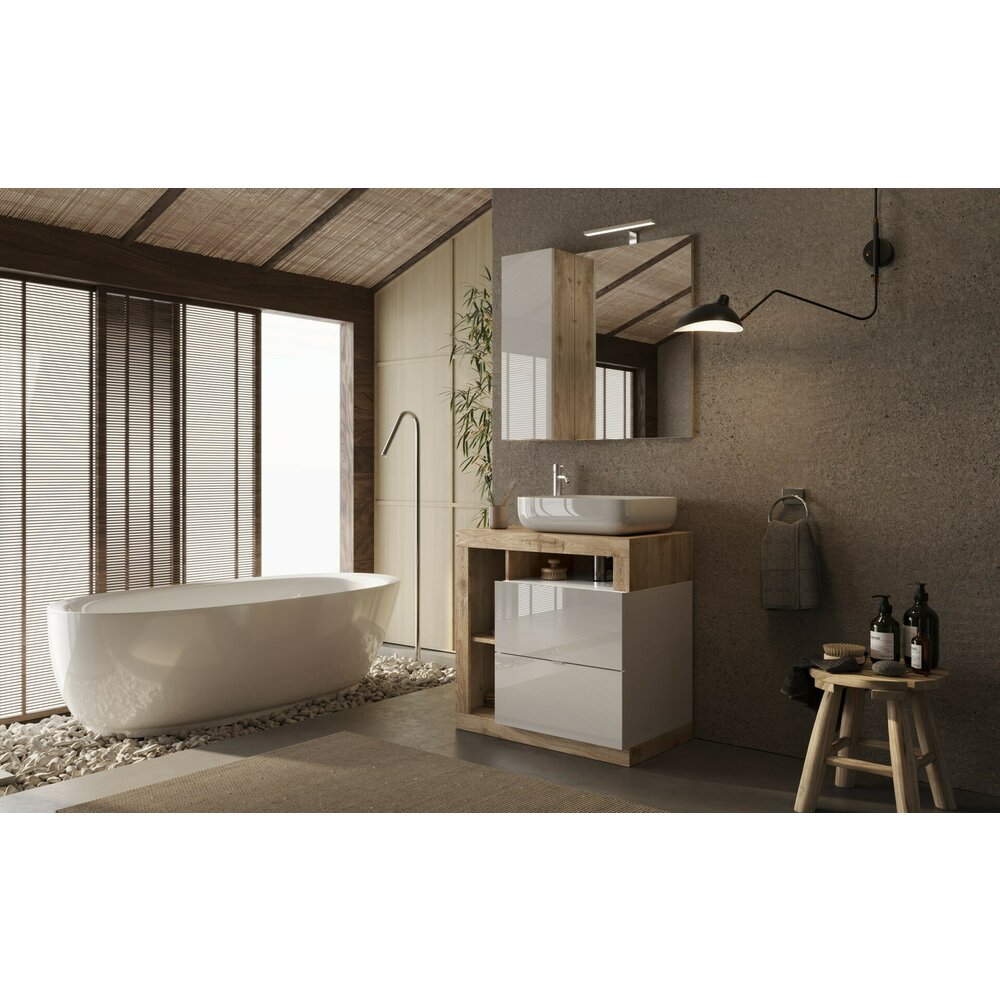 Set dulap baza si lavoar pe pardoseala alb/maro LC Mobili Italia Hamburg 79x79x49 cm