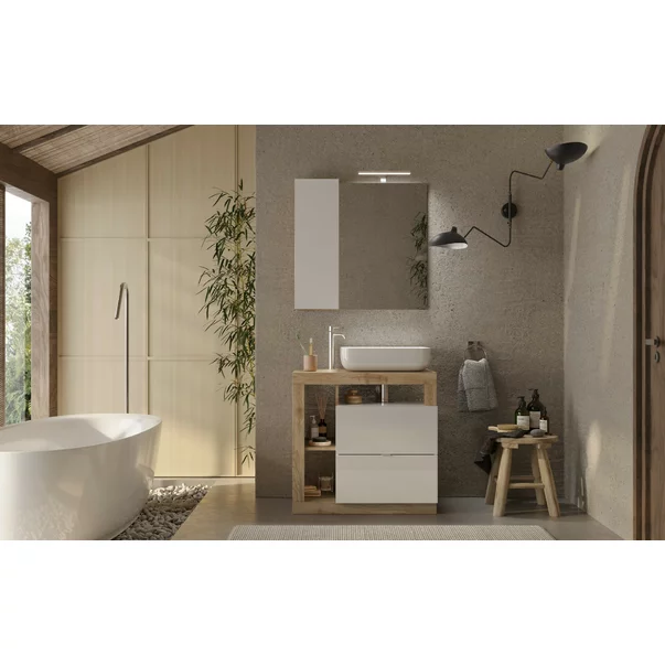 Set dulap baza si lavoar pe pardoseala alb/maro LC Mobili Italia Hamburg 79x79x49 cm picture - 2