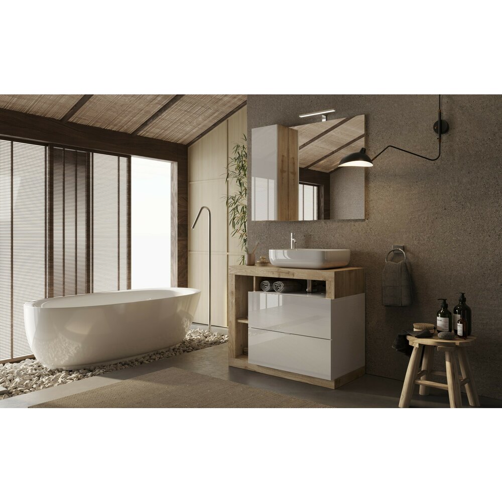 Set dulap baza si lavoar pe pardoseala alb/maro LC Mobili Italia Hamburg 92x79x49 cm