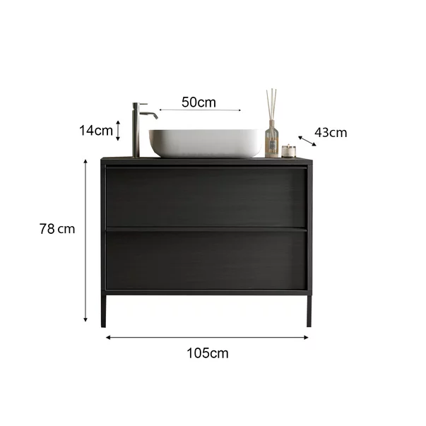 Set dulap baza si lavoar pe pardoseala negru LC Mobili Italia Steel 105x78x43 cm picture - 6