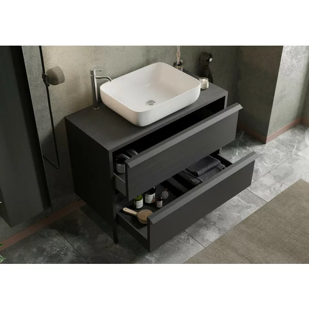 Set dulap baza si lavoar pe pardoseala negru LC Mobili Italia Steel 105x78x43 cm picture - 3