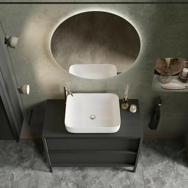 Set dulap baza si lavoar pe pardoseala negru LC Mobili Italia Steel 105x78x43 cm picture - 4
