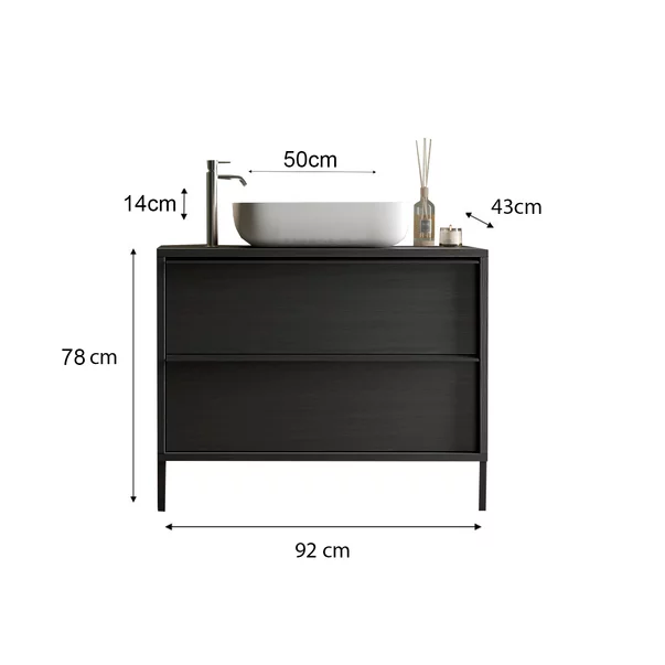 Set dulap baza si lavoar pe pardoseala negru LC Mobili Italia Steel 92x78x43 cm picture - 2