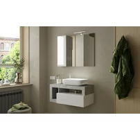 Set dulap baza si lavoar suspendat alb/gri LC Mobili Italia Hamburg 92x47x49 cm