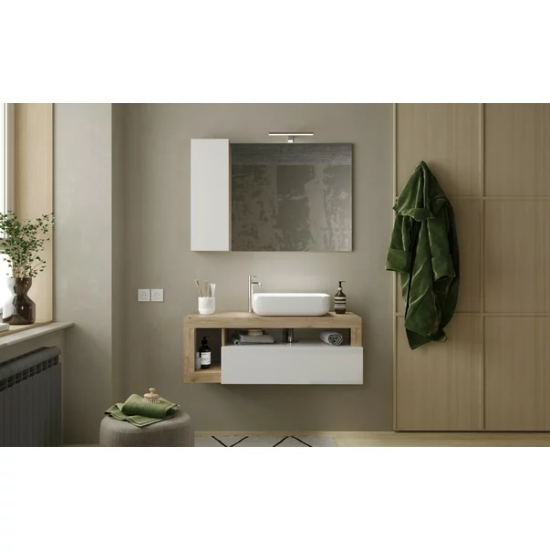 Set dulap baza si lavoar suspendat alb/maro LC Mobili Italia Hamburg 110x47x49 cm picture - 2