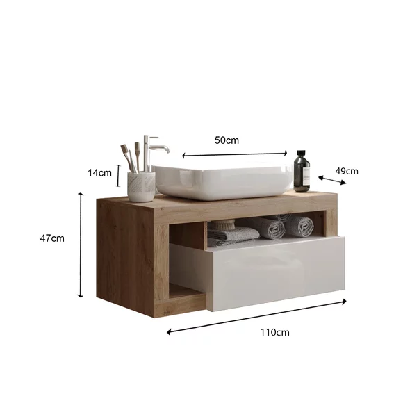 Set dulap baza si lavoar suspendat alb/maro LC Mobili Italia Hamburg 110x47x49 cm picture - 3