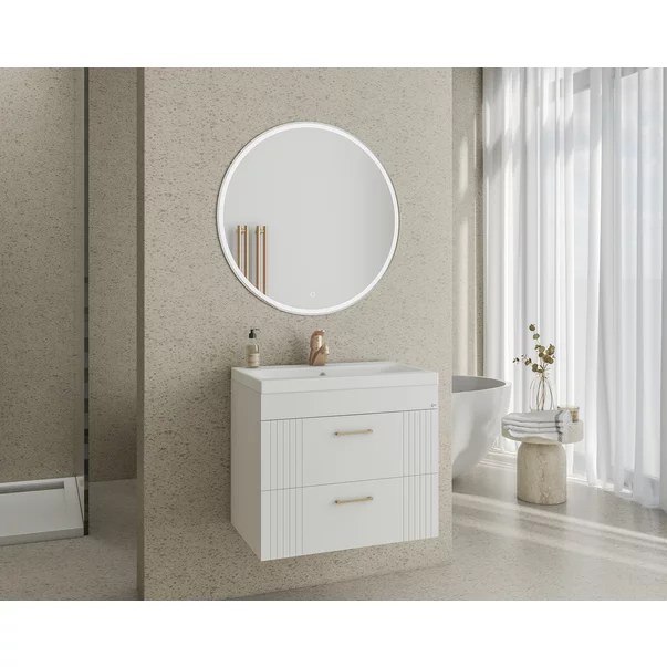Set dulap baza suspendat alb cu 2 sertare si lavoar alb Drop Lines Diana 60 cm picture - 2