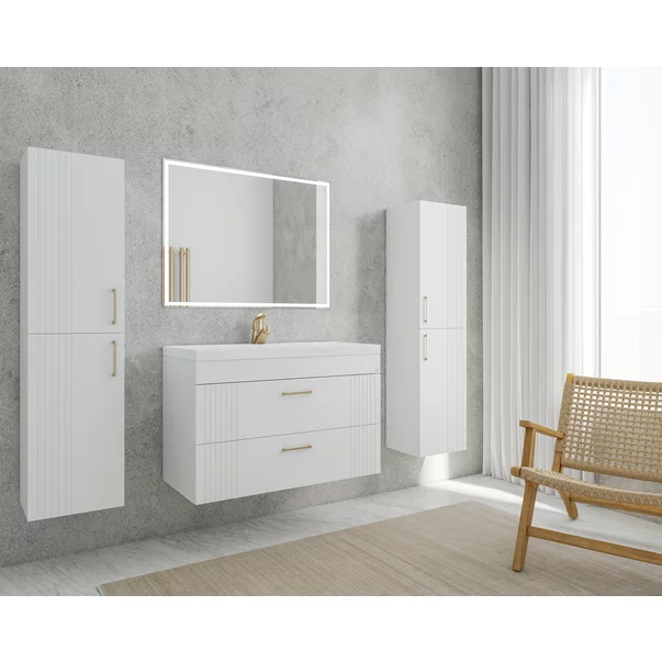 Set dulap baza suspendat alb cu 2 sertare si lavoar alb Drop Lines Diana 80 cm picture - 2