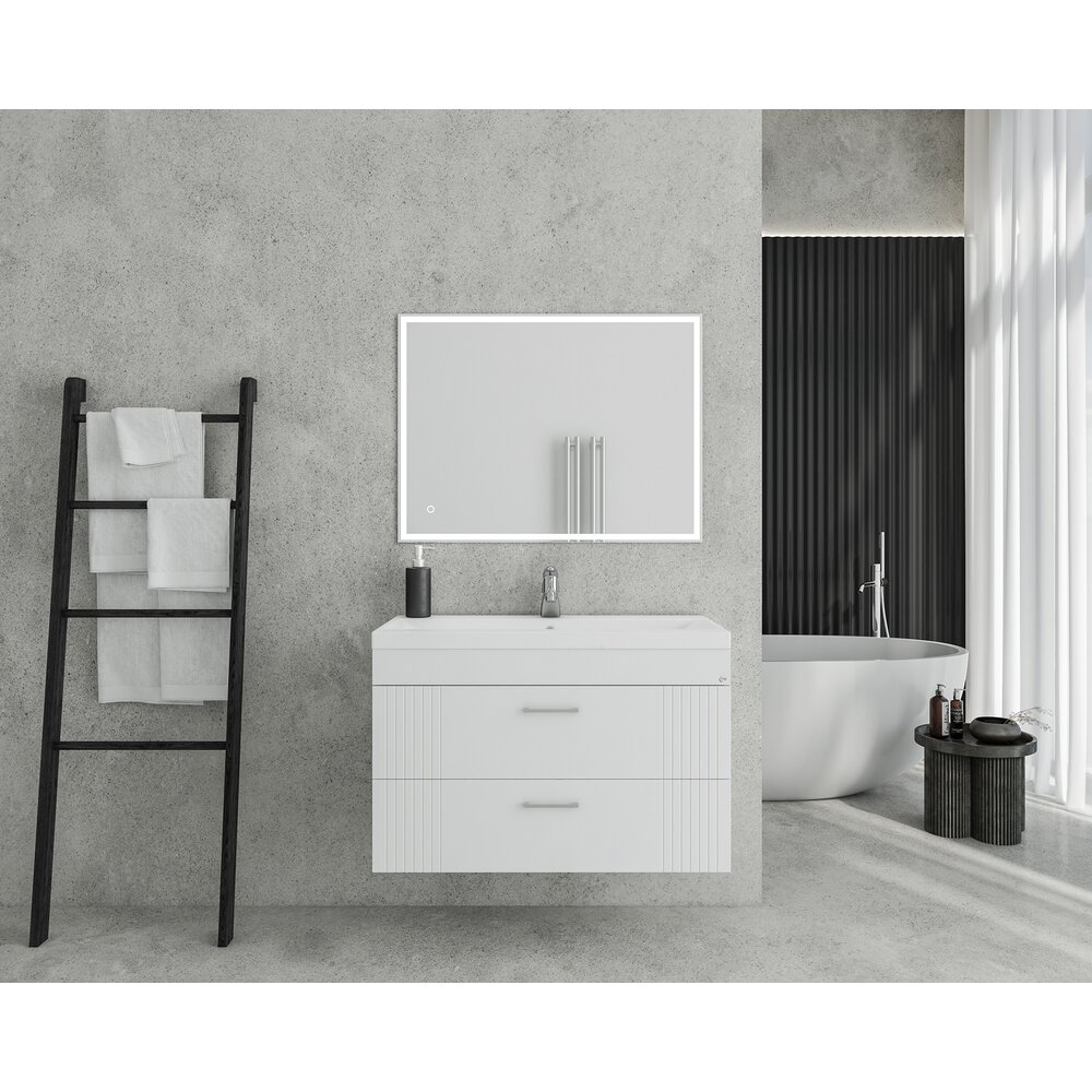 Set dulap baza suspendat alb cu 2 sertare si lavoar alb Drop Lines Diana 80 cm