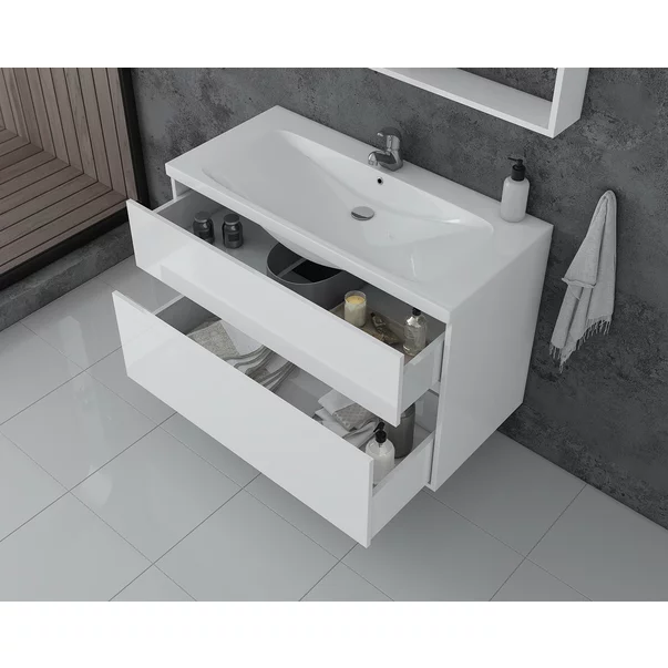 Set dulap baza suspendat alb si lavoar alb Drop Instinct 80 cm picture - 2