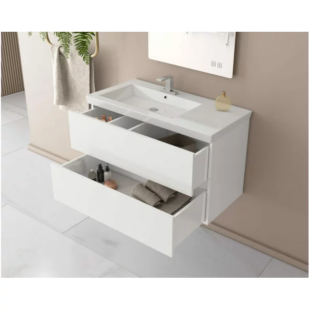 Set dulap baza suspendat alb si lavoar alb Drop Luxus 100 cm picture - 2