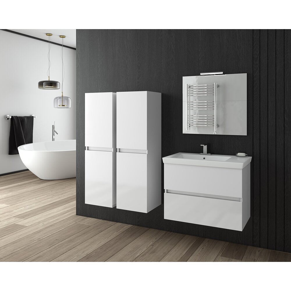 Set dulap baza suspendat alb si lavoar alb Drop Luxus 70 cm