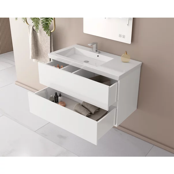 Set dulap baza suspendat alb si lavoar alb Drop Luxus 85 cm picture - 3
