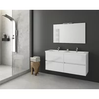 Set dulap baza suspendat alb si lavoar dublu alb Drop Luxus 120 cm
