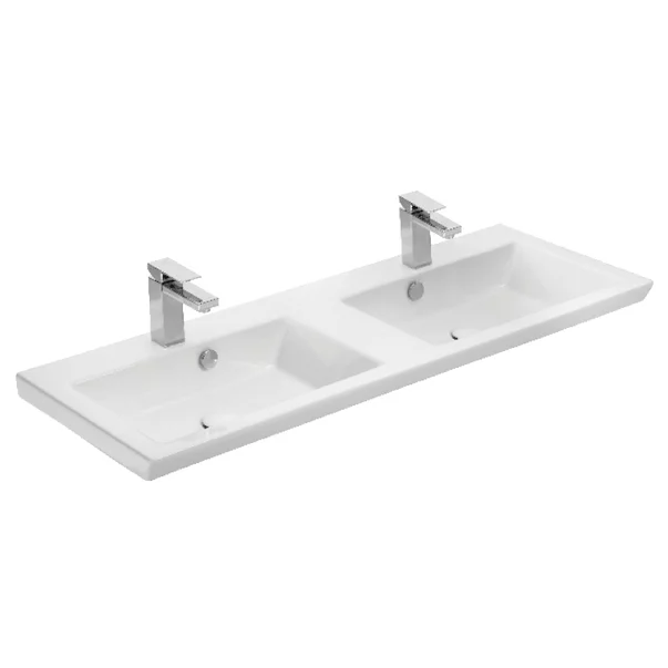 Set dulap baza suspendat alb si lavoar dublu alb Drop Luxus 120 cm picture - 3