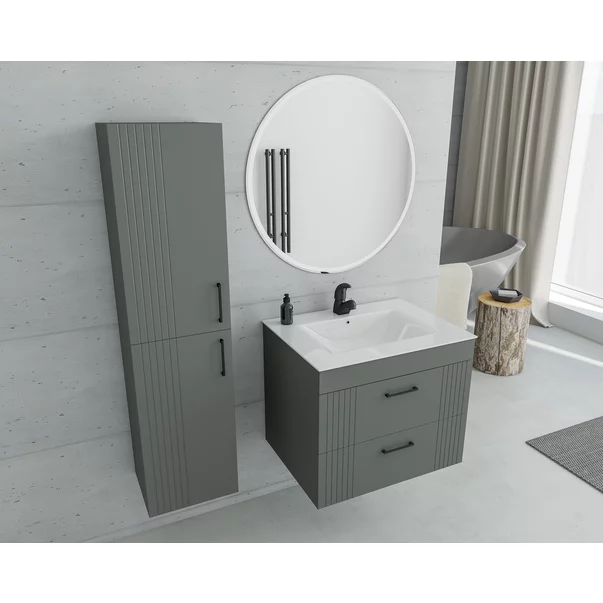 Set dulap baza suspendat antracit cu 2 sertare Drop Lines Athena si lavoar alb 60 cm picture - 2