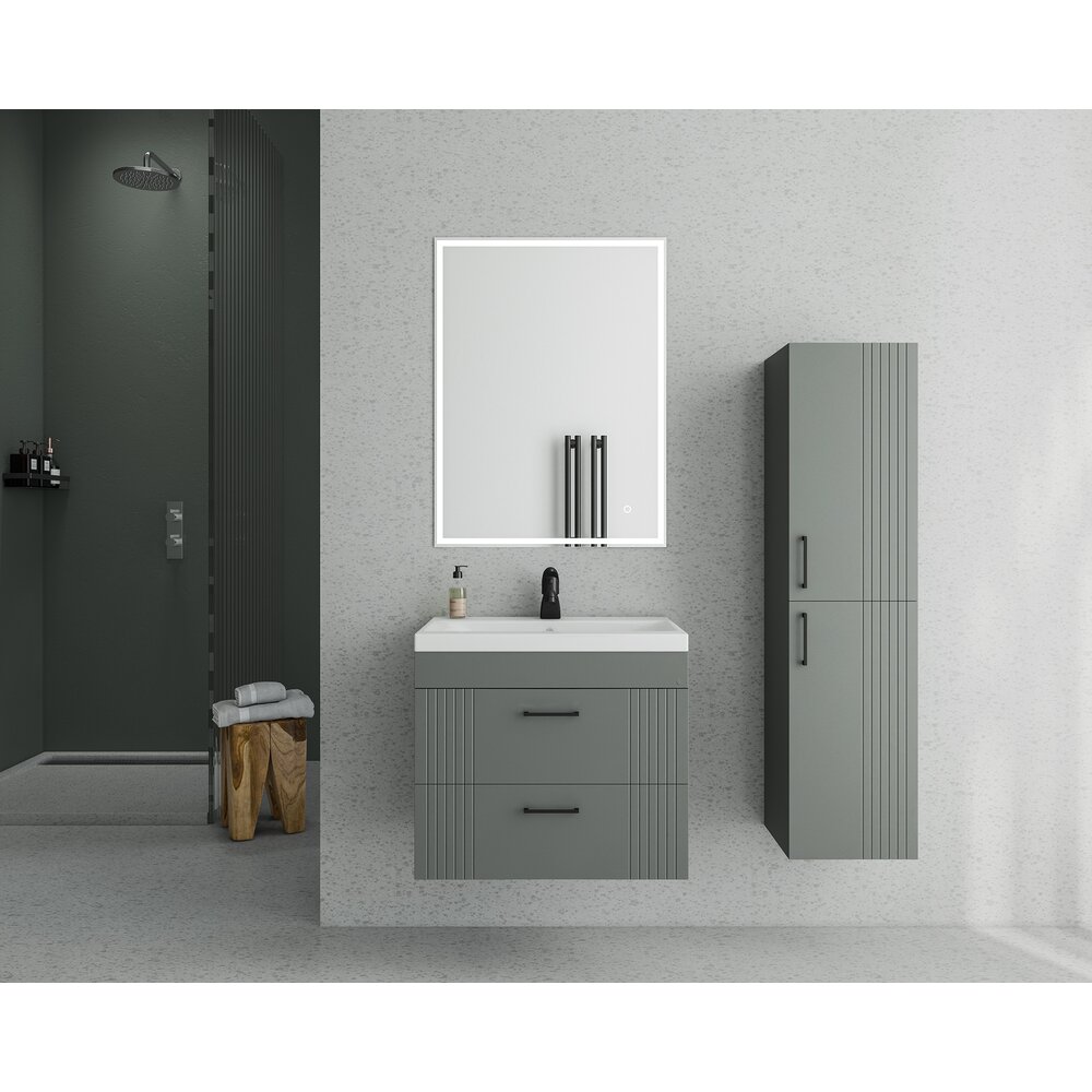 Set dulap baza suspendat antracit cu 2 sertare si lavoar alb Drop Lines Diana 60 cm
