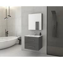 Set dulap baza suspendat antracit si lavoar alb Drop Torino 60 cm