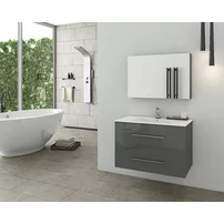 Set dulap baza suspendat antracit si lavoar alb Drop Torino 75 cm