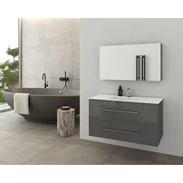 Set dulap baza suspendat antracit si lavoar alb Drop Torino 90 cm