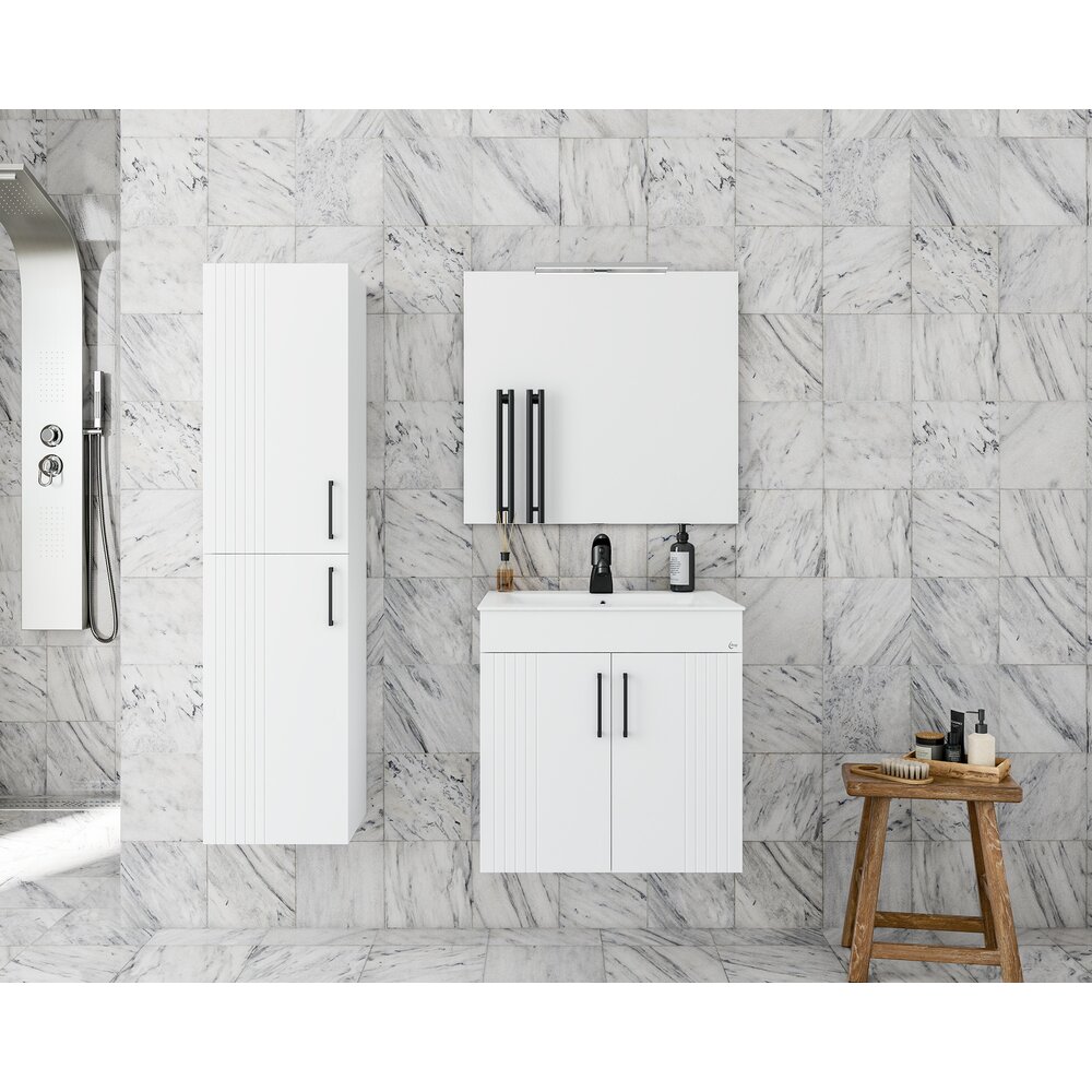 Set dulap baza suspendat Drop Lines Hera cu 2 usi si lavoar 50 cm alb