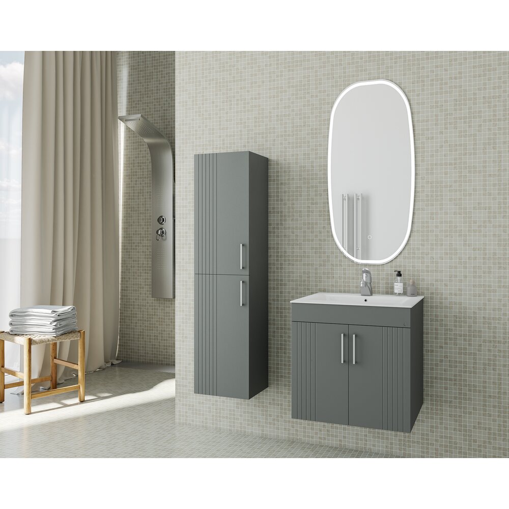 Set dulap baza suspendat Drop Lines Hera cu 2 usi si lavoar 50 cm antracit