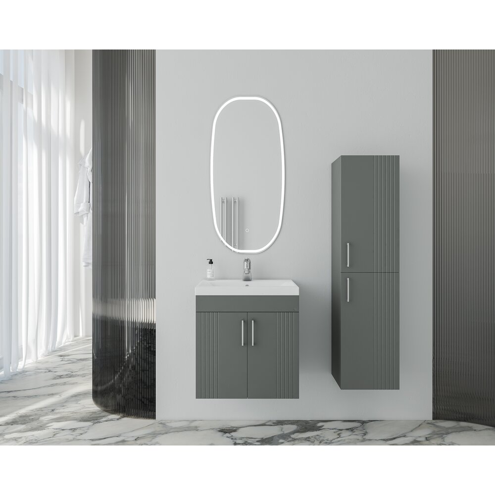 Set dulap baza suspendat Drop Lines Venus cu 2 usi antracit si lavoar 50 cm alb