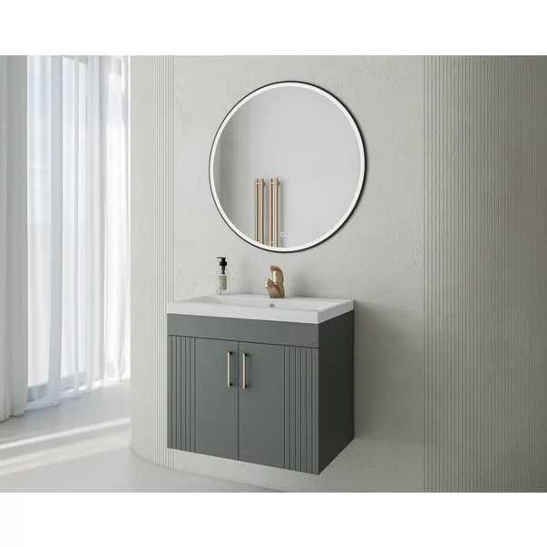 Set dulap baza suspendat Drop Lines Venus cu 2 usi antracit si lavoar 60 cm alb picture - 2