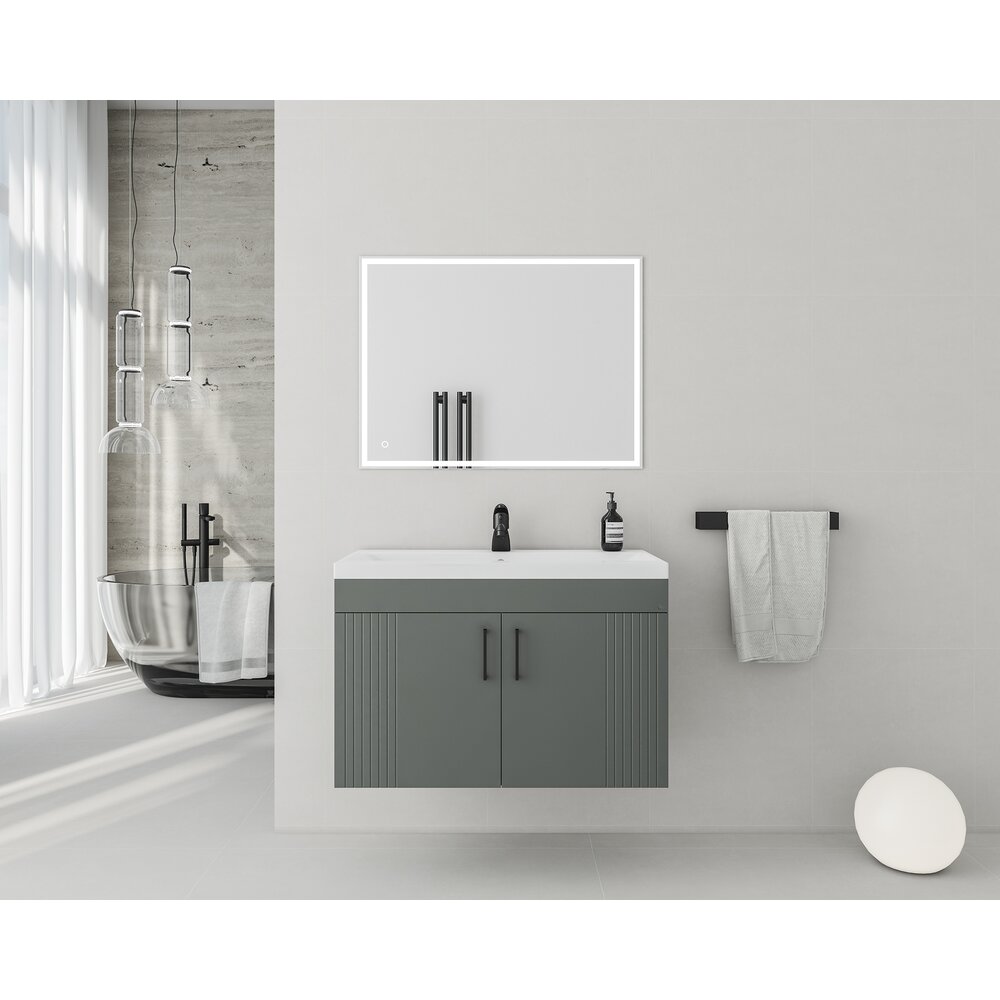 Set dulap baza suspendat Drop Lines Venus cu 2 usi antracit si lavoar 80 cm alb