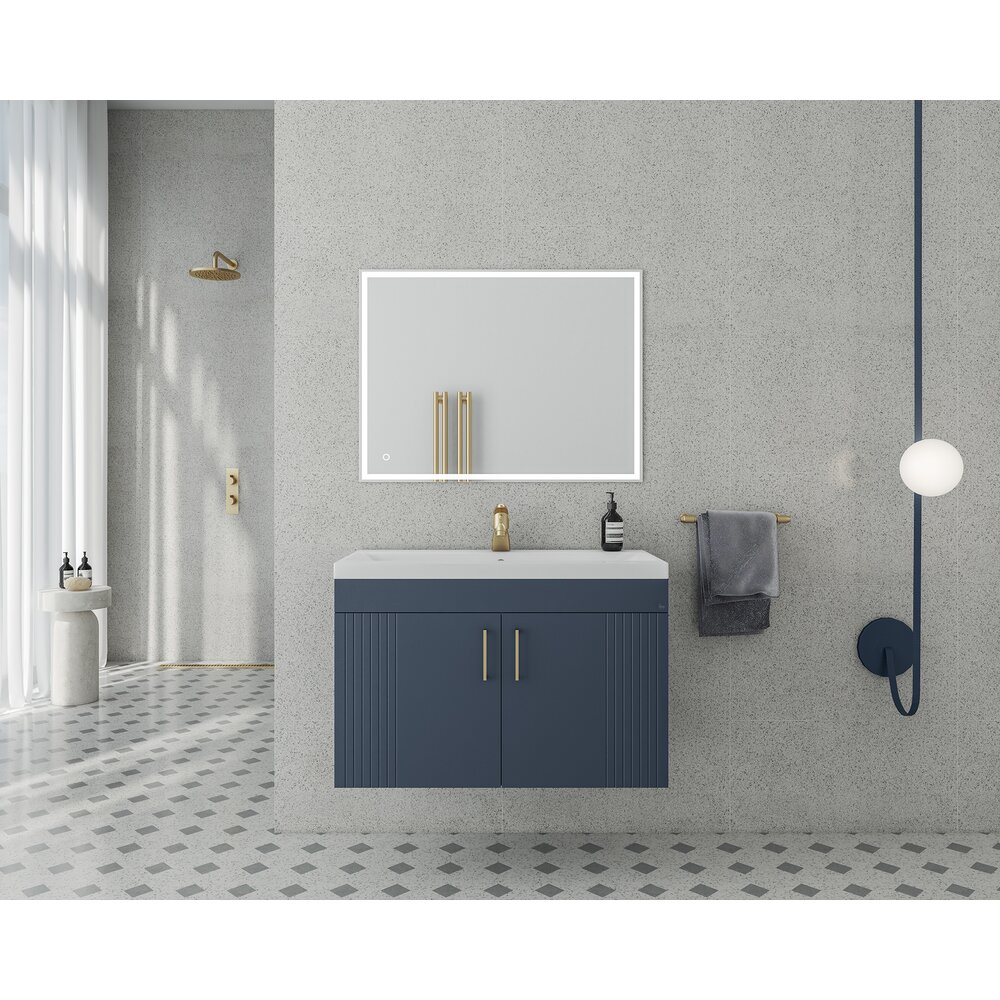 Set dulap baza suspendat Drop Lines Venus cu 2 usi bleumarin si lavoar 80 cm alb