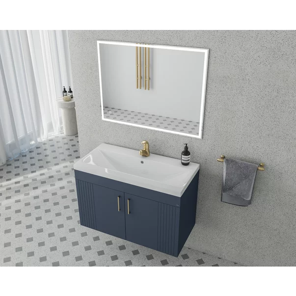 Set dulap baza suspendat Drop Lines Venus cu 2 usi bleumarin si lavoar 80 cm alb picture - 2