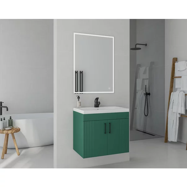 Set dulap baza suspendat Drop Lines Venus cu 2 usi verde si lavoar 60 cm alb picture - 2
