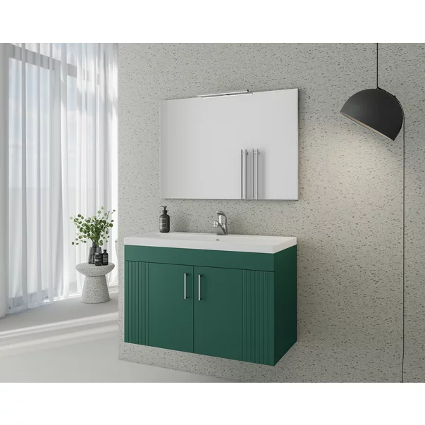 Set dulap baza suspendat Drop Lines Venus cu 2 usi verde si lavoar 80 cm alb picture - 2