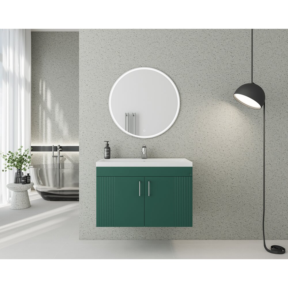 Set dulap baza suspendat Drop Lines Venus cu 2 usi verde si lavoar 80 cm alb