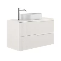 Set dulap baza suspendat Gala Canaletto 2 sertare 100 cm cu blat finisaj alb mat